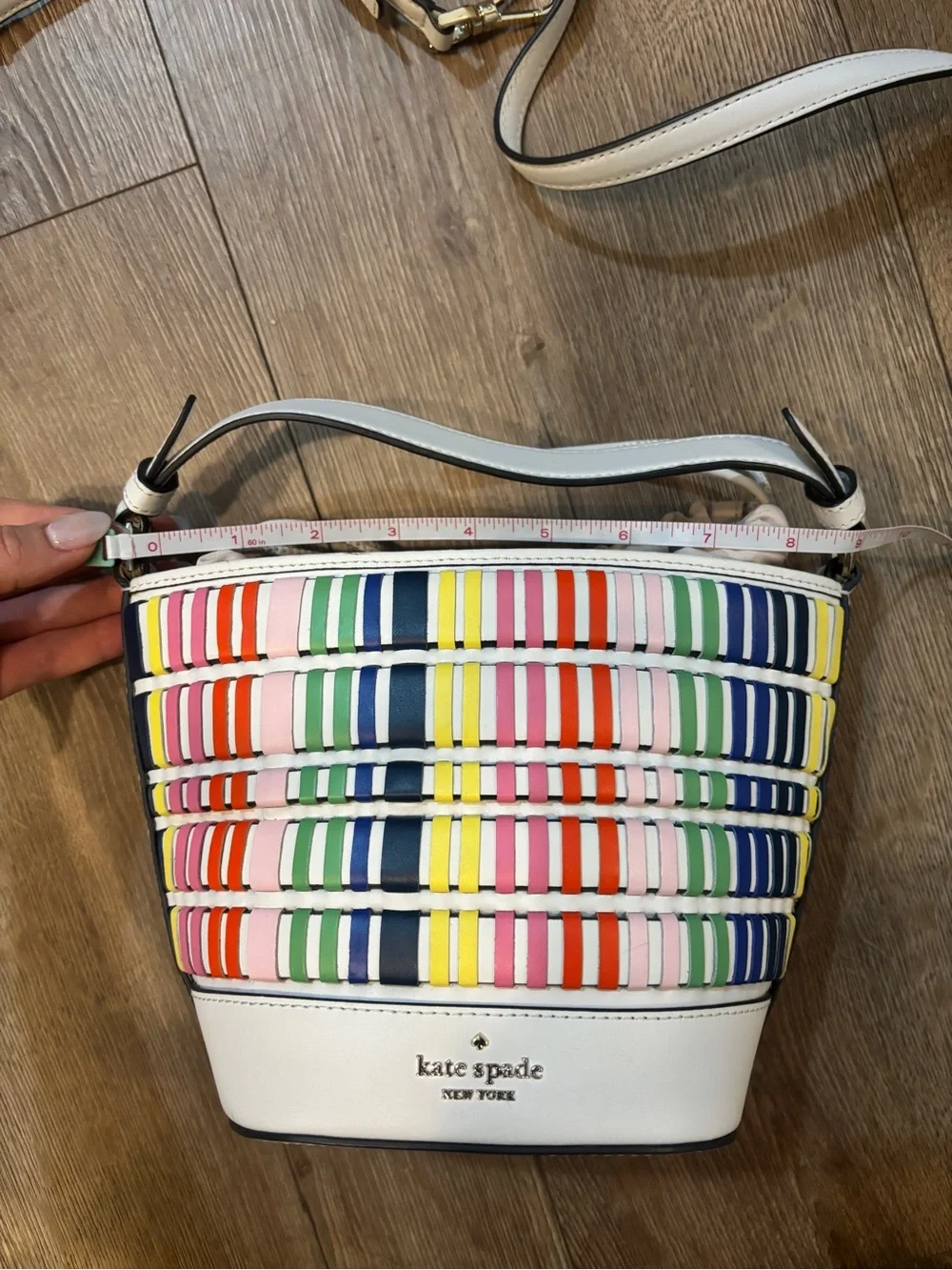 Kate Spade Pippa Woven Multi Small Bucket Bag colorful leather purse